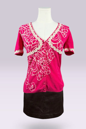 Blumarine Pink Floral Short Sleeve Cardigan | Italian Vintage