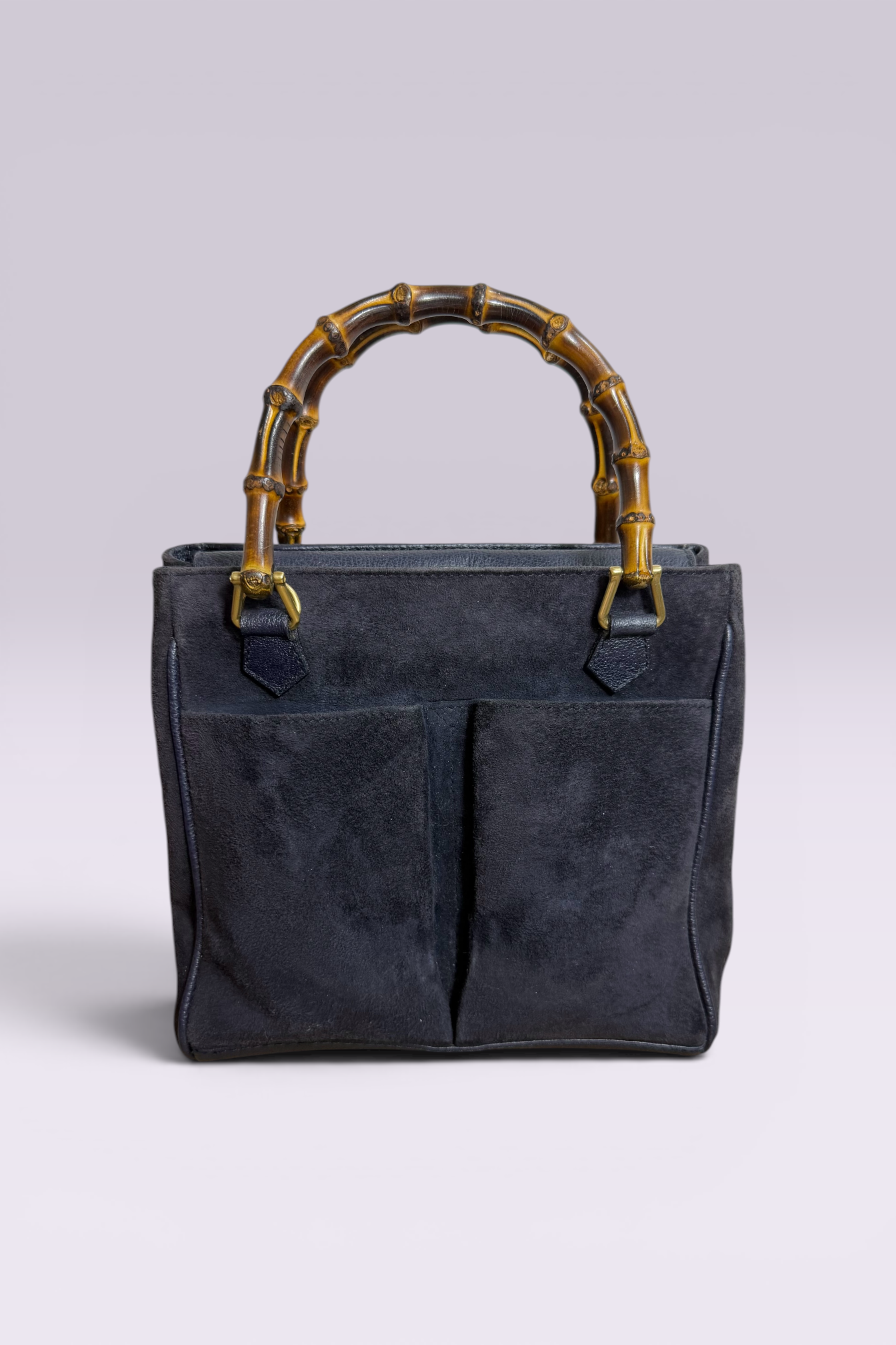 Gucci Bamboo Handle Navy Suede Tote Bag | Italian Vintage