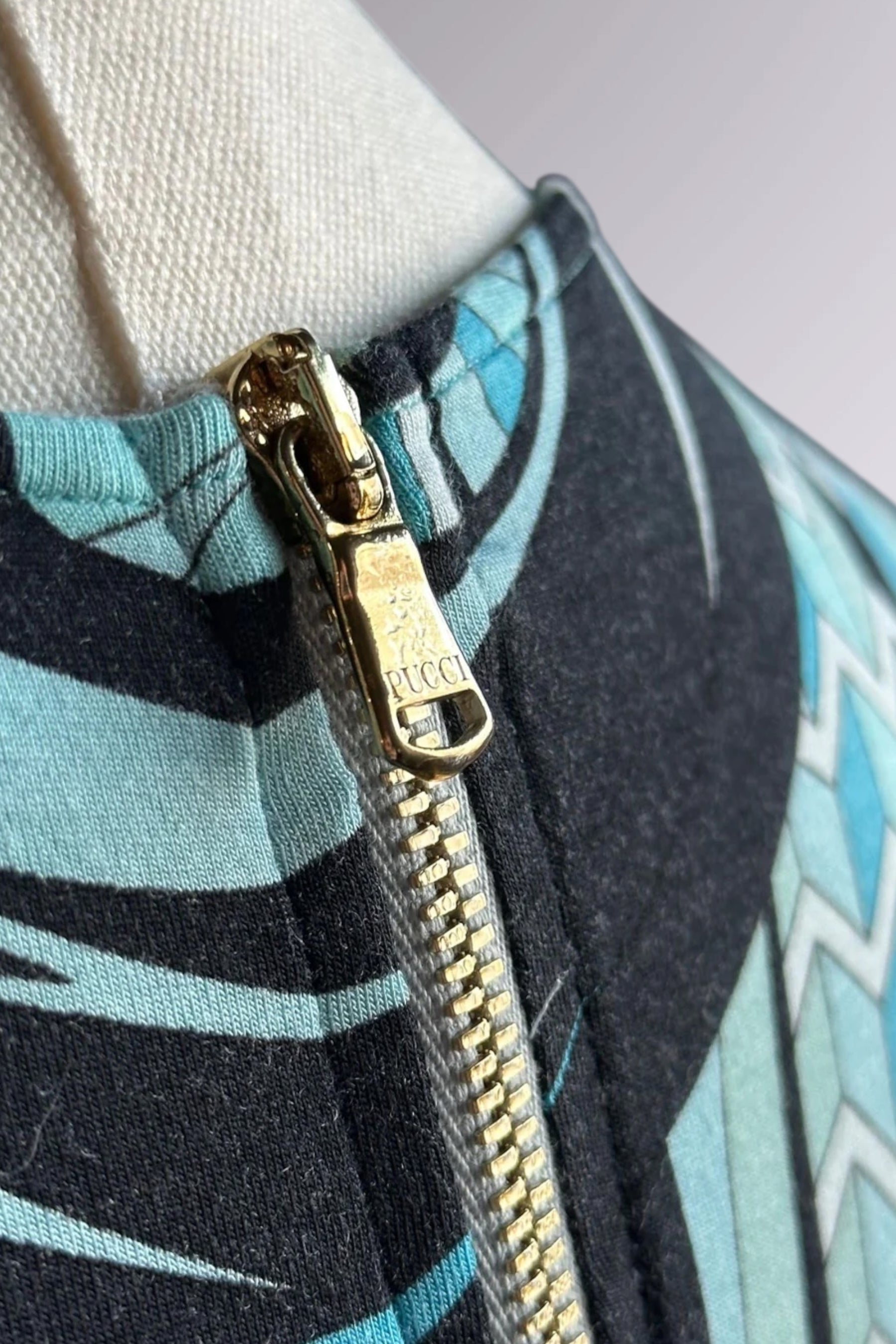 Emilio Pucci Aqua Geometric Print Tee | Italian Designer Vintage