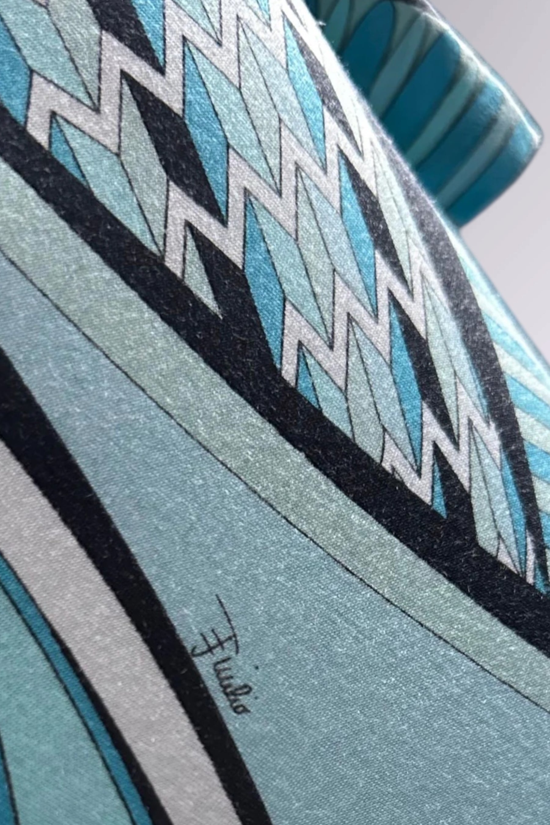 Emilio Pucci Aqua Geometric Print Tee | Italian Designer Vintage