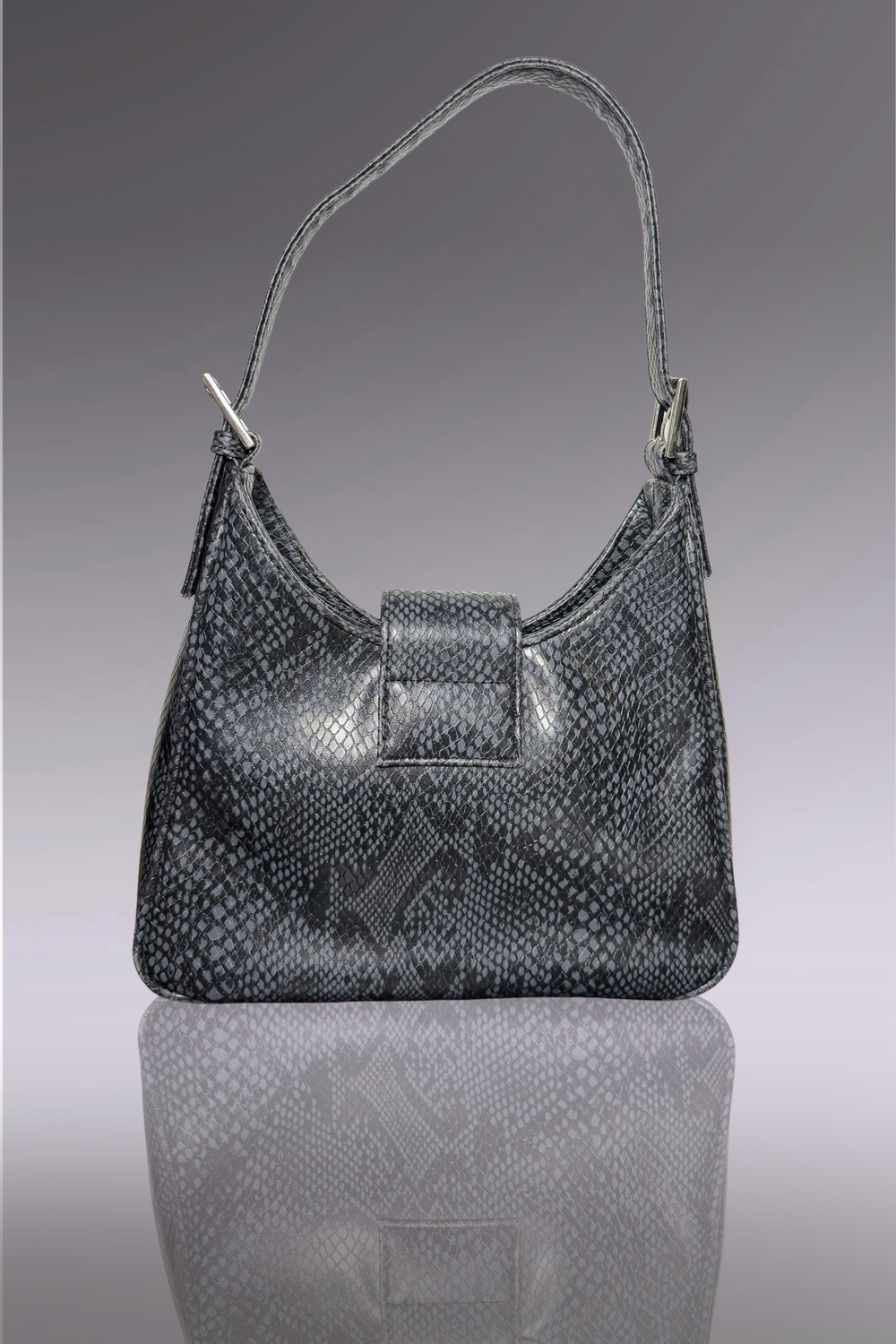 Guess Black Embroidered Python-Embossed Vegan Leather Bag | American Vintage