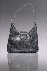 Guess Black Embroidered Python-Embossed Vegan Leather Bag | American Vintage