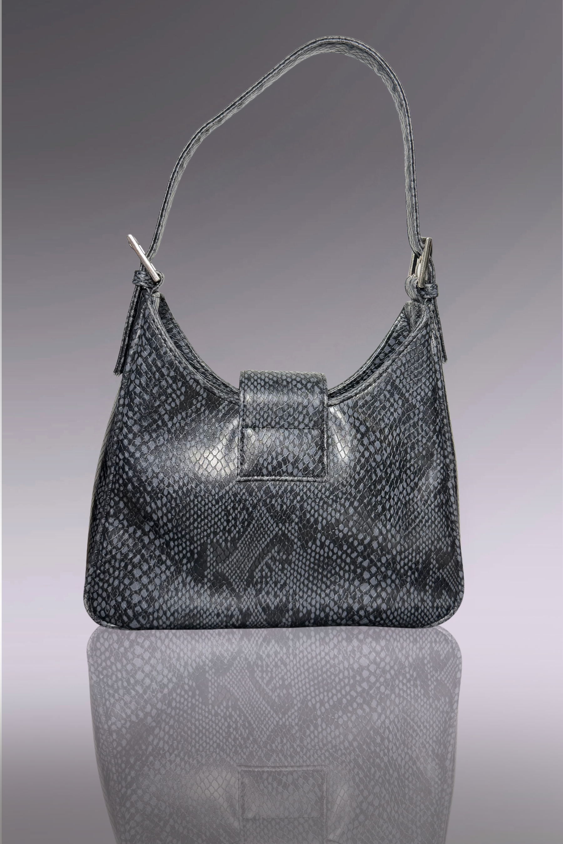 Guess Black Embroidered Python-Embossed Vegan Leather Bag | American Vintage