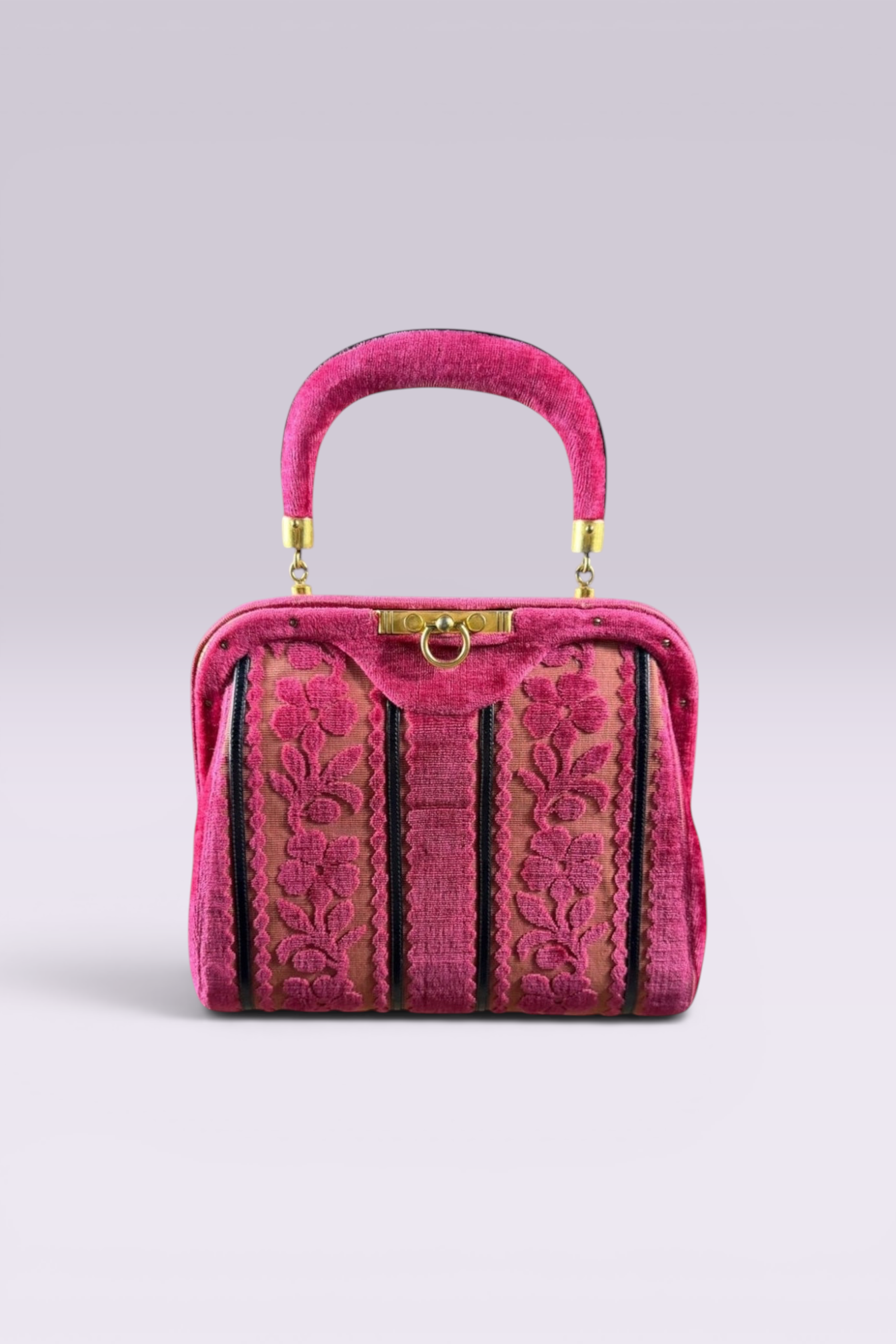 Roberta di Camerino Pink Velvet Floral Frame Bag | Italian Vintage