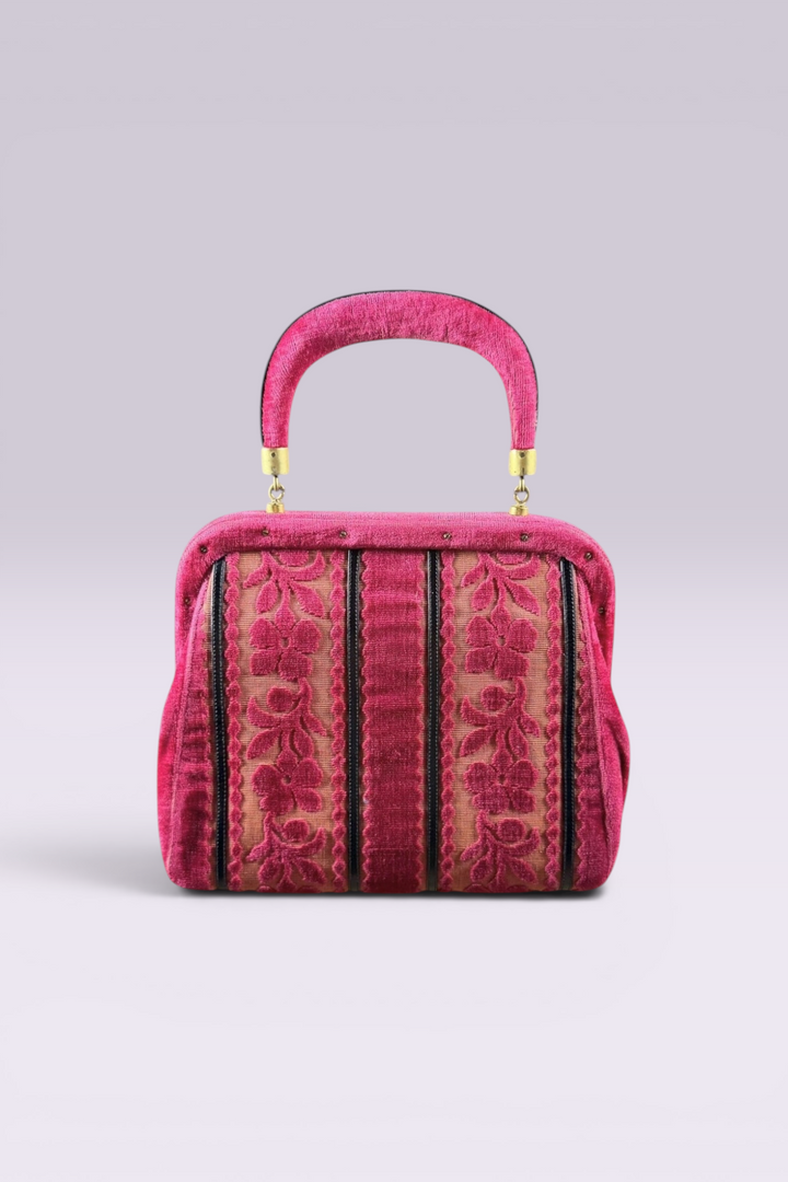 Roberta di Camerino Pink Velvet Floral Frame Bag | Italian Vintage