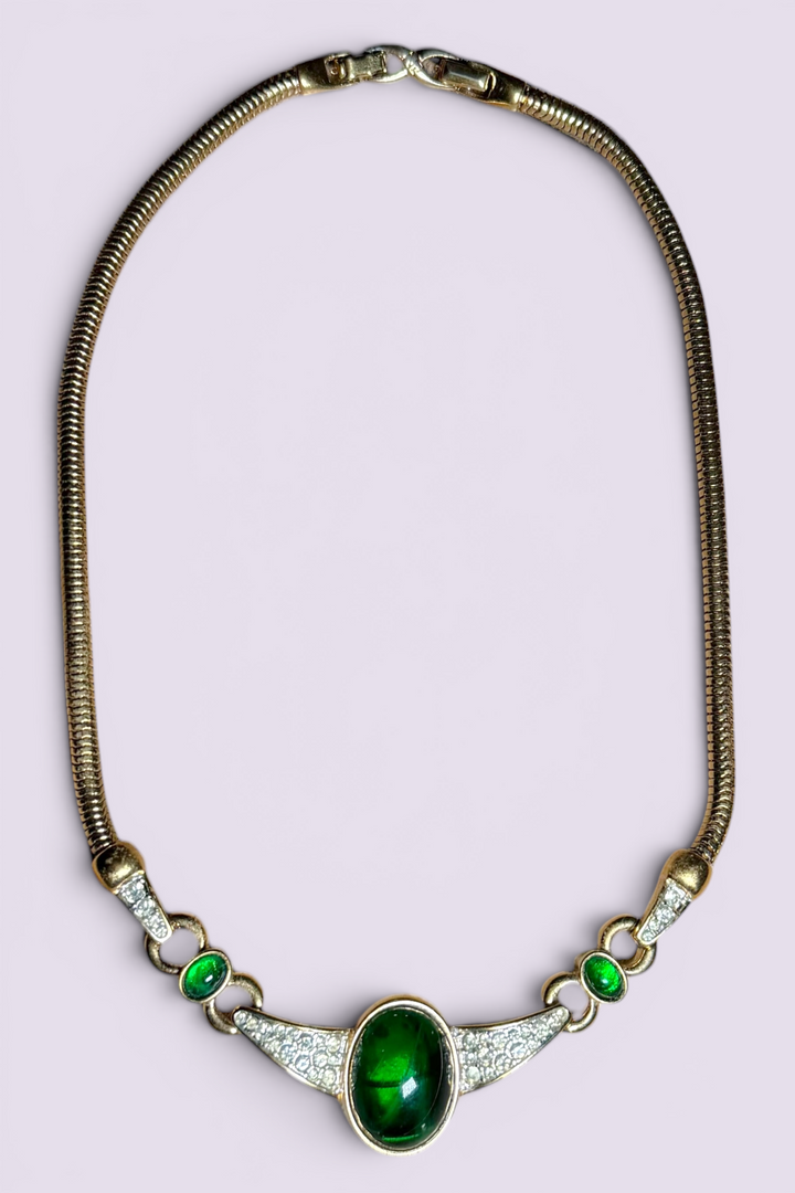 Nina Ricci Green Cabochon Statement Necklace | French Vintage