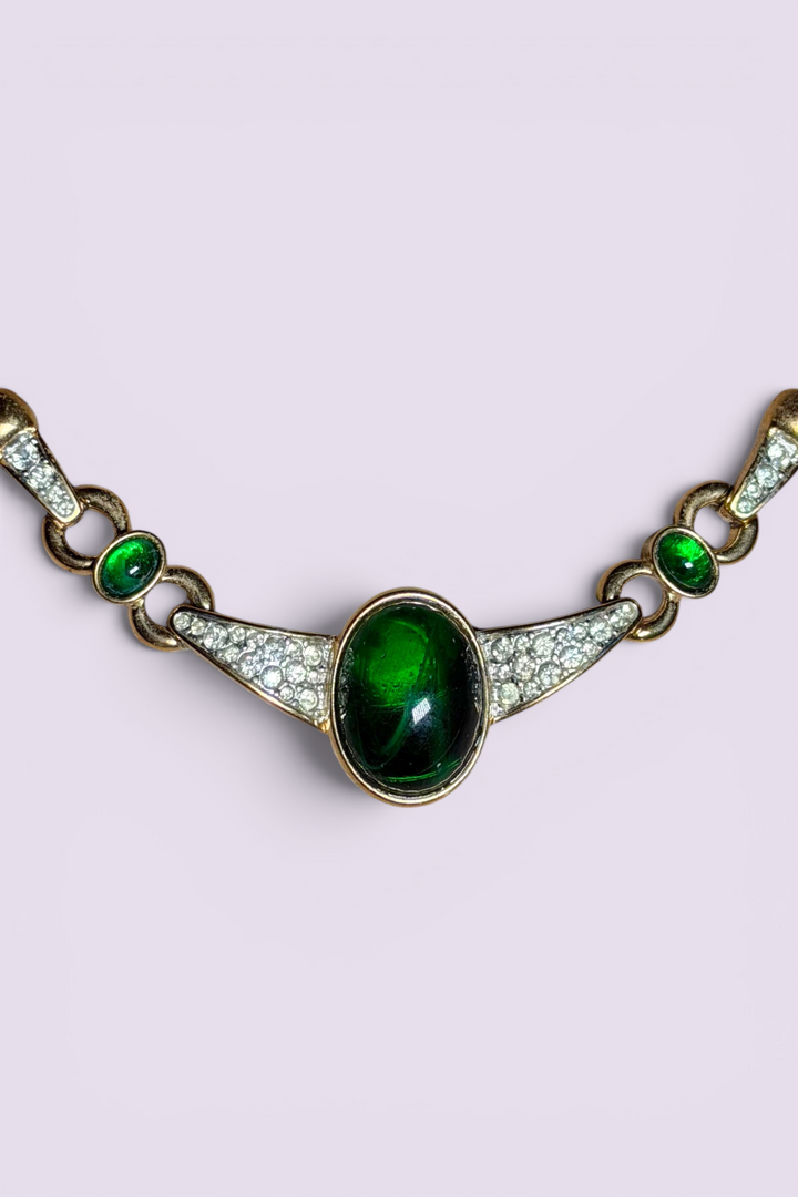 Nina Ricci Green Cabochon Statement Necklace | French Vintage