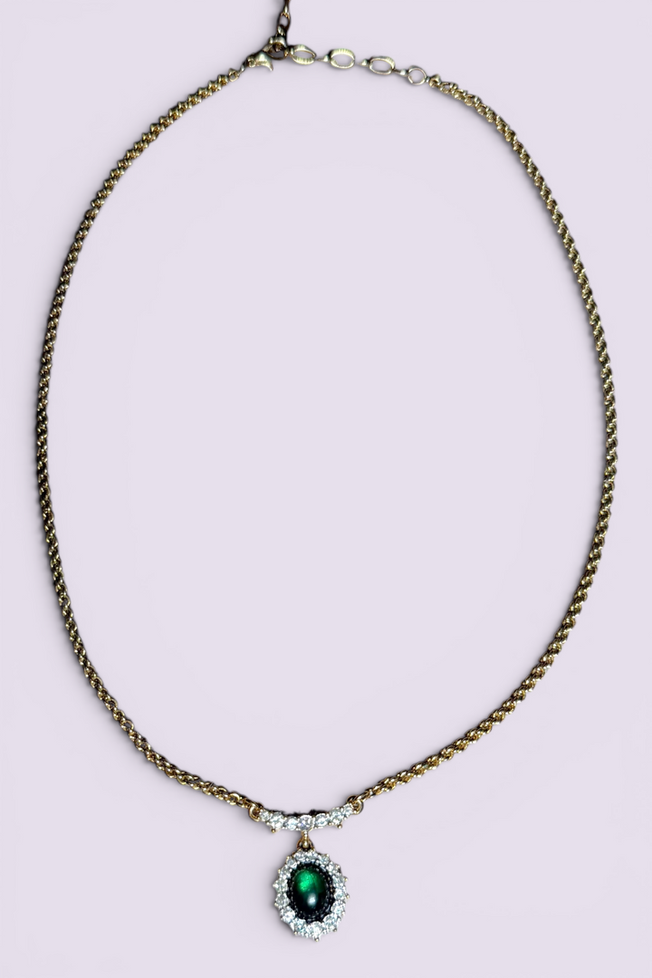 Nina Ricci Green Cabochon Pendant Necklace | French Vintage