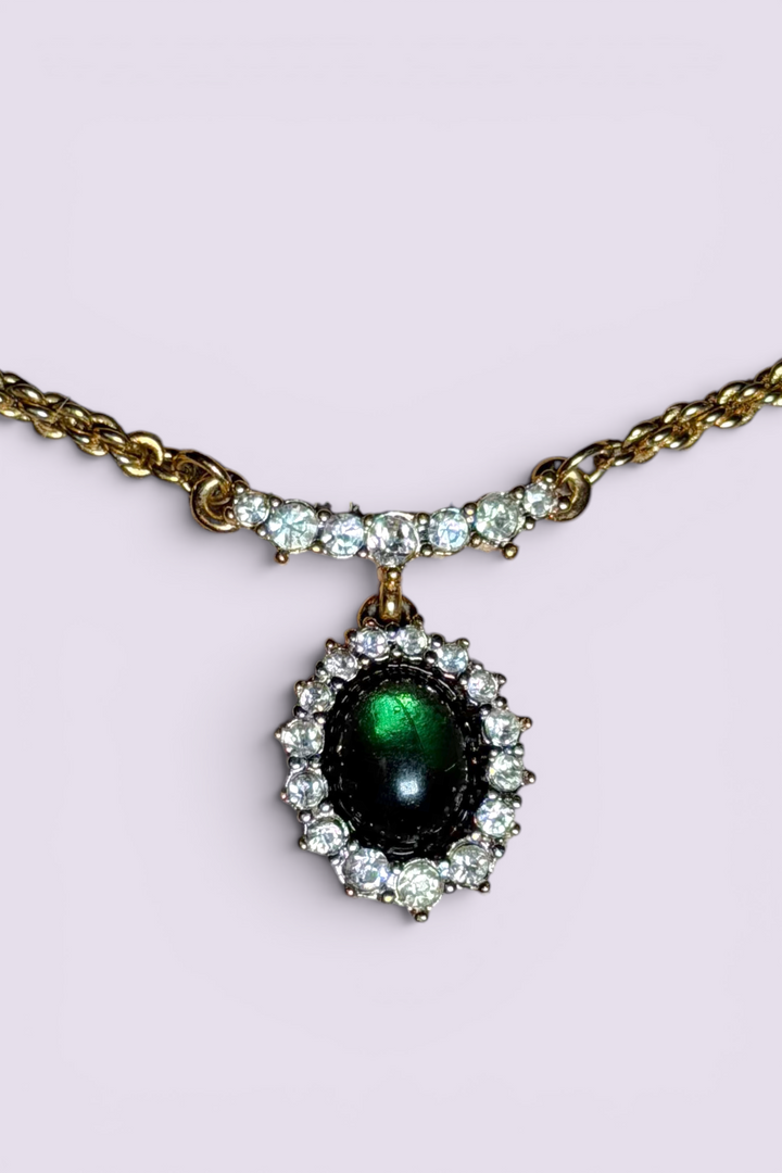 Nina Ricci Green Cabochon Pendant Necklace | French Vintage