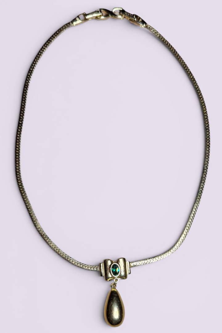 Nina Ricci Green Cabochon Drop Necklace | French Vintage