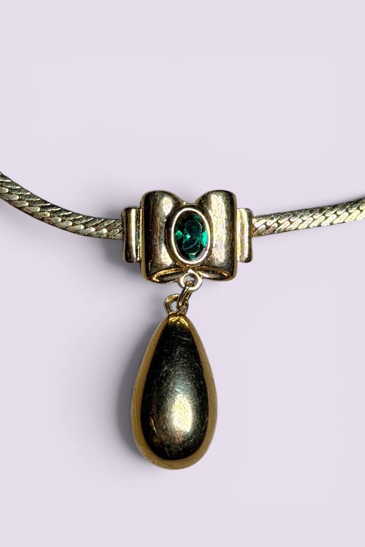 Nina Ricci Green Cabochon Drop Necklace | French Vintage
