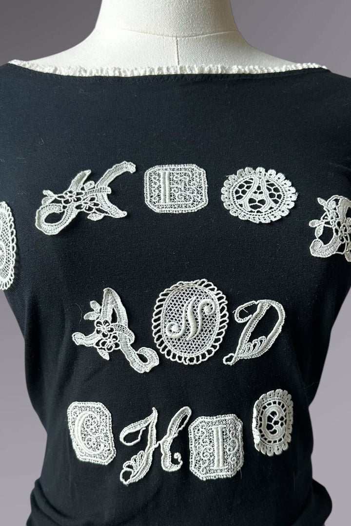 Moschino Cheap & Chic Lace Alphabet Baby Tee | Italian Designer Vintage