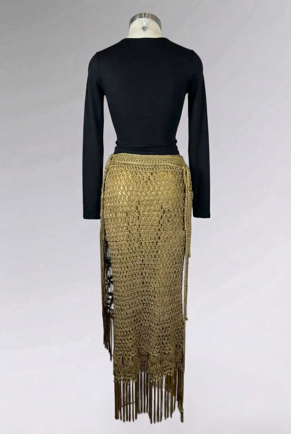 COMING SOON: Ralph Lauren Hand Knit Gold Fringe Maxi Skirt | American Vintage