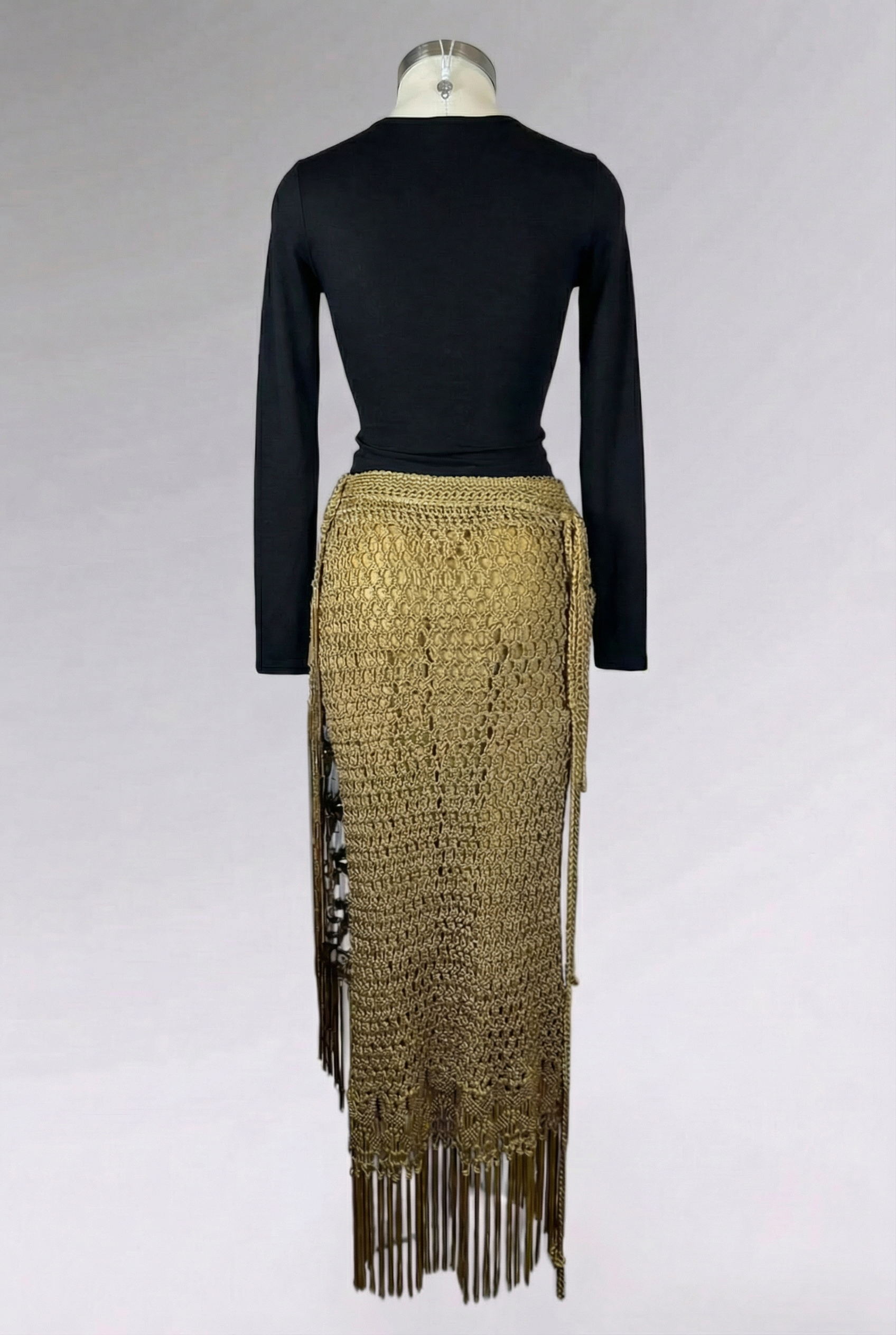 COMING SOON: Ralph Lauren Hand Knit Gold Fringe Maxi Skirt | American Vintage