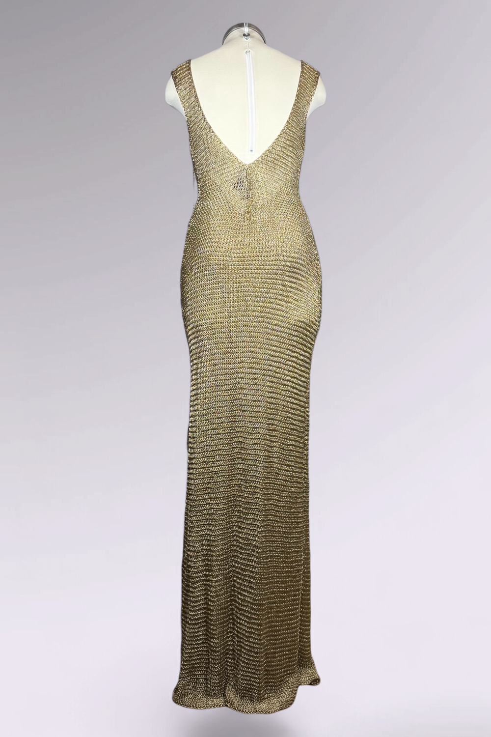 COMING SOON: Ralph Lauren Purple Label Hand Knit Metallic Gold Maxi Dress | American Designer Secondhand