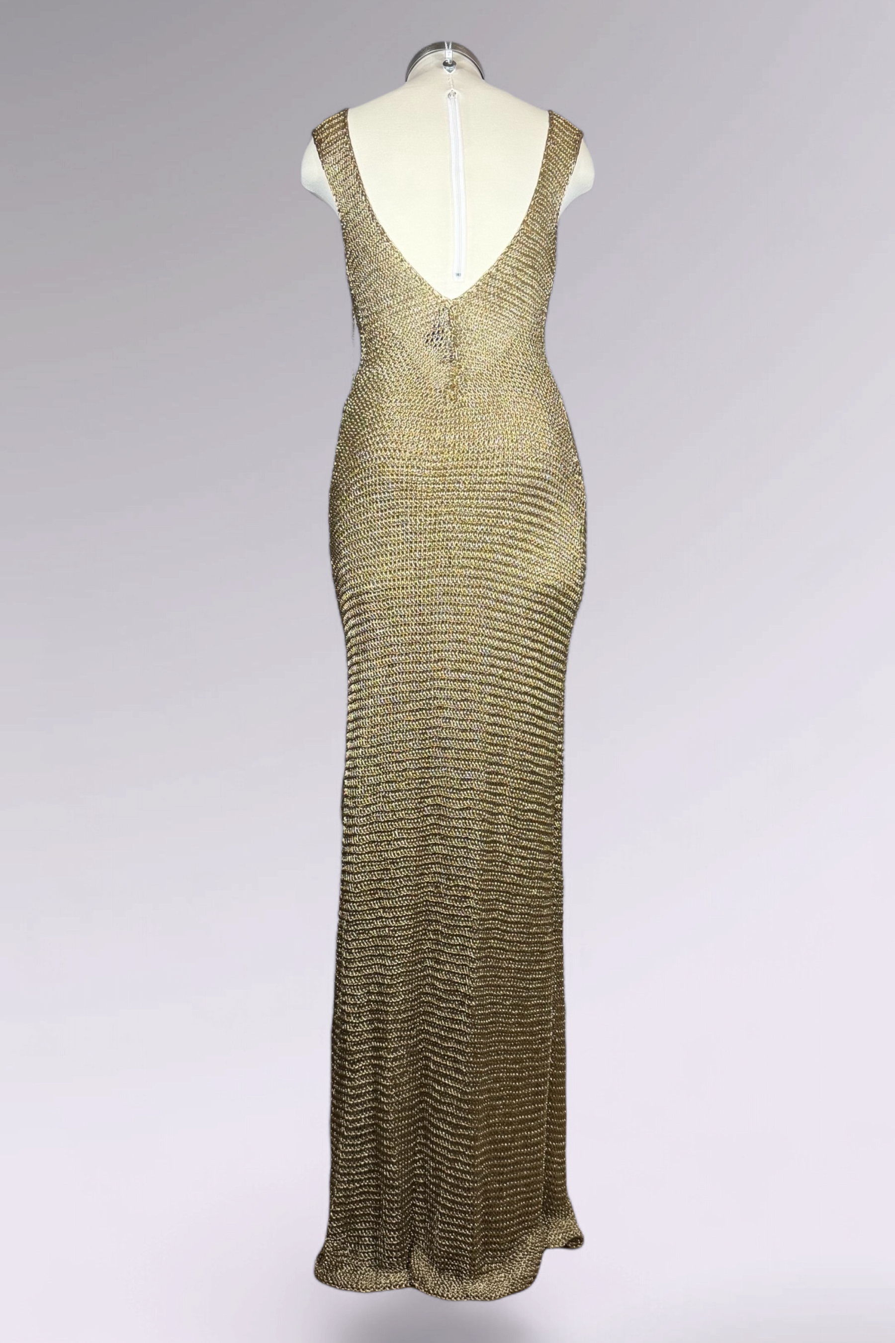 COMING SOON: Ralph Lauren Purple Label Hand Knit Metallic Gold Maxi Dress | American Designer Secondhand