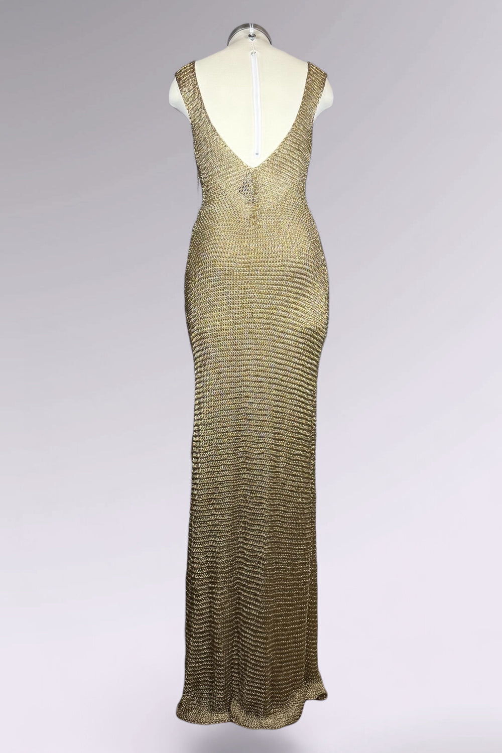 Ralph Lauren Collection Hand Knit Metallic Gold Maxi Dress | American Secondhand