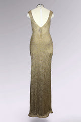 Ralph Lauren Collection Hand Knit Metallic Gold Maxi Dress | American Secondhand