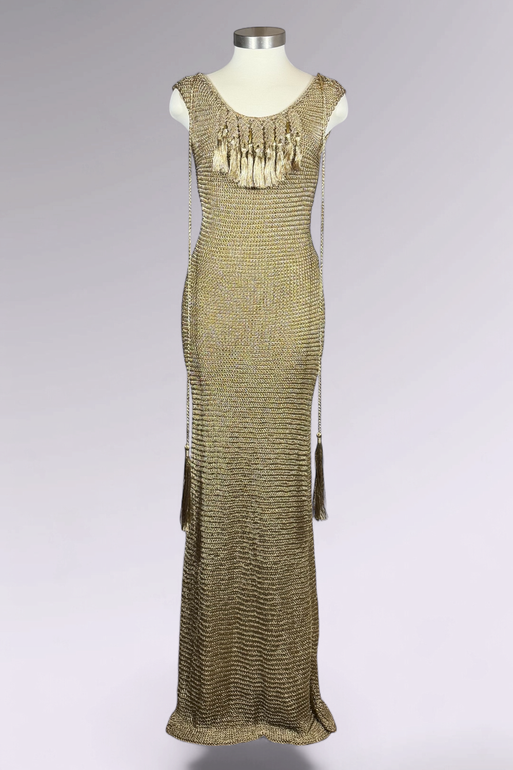 COMING SOON: Ralph Lauren Purple Label Hand Knit Metallic Gold Maxi Dress | American Designer Secondhand