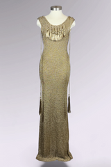 COMING SOON: Ralph Lauren Purple Label Hand Knit Metallic Gold Maxi Dress | American Designer Secondhand