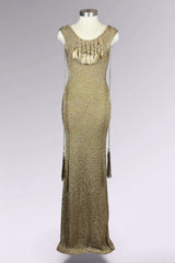 Ralph Lauren Collection Hand Knit Metallic Gold Maxi Dress | American Secondhand