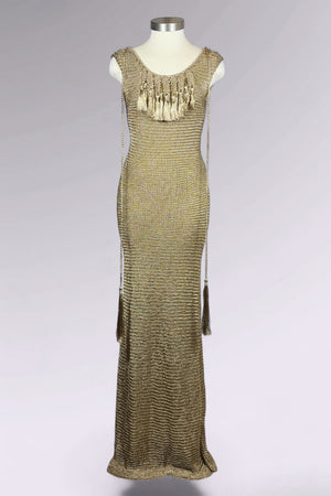 Ralph Lauren Collection Hand Knit Metallic Gold Maxi Dress | American Secondhand