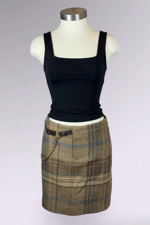 COMING SOON: Ralph Lauren Wool Alpaca Plaid Mini Skirt with Chain Belt Detail | American Vintage