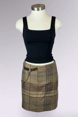 Ralph Lauren Wool Alpaca Plaid Mini Skirt with Chain Belt Detail | American Vintage