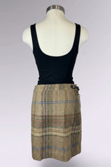 Ralph Lauren Wool Alpaca Plaid Mini Skirt with Chain Belt Detail | American Vintage