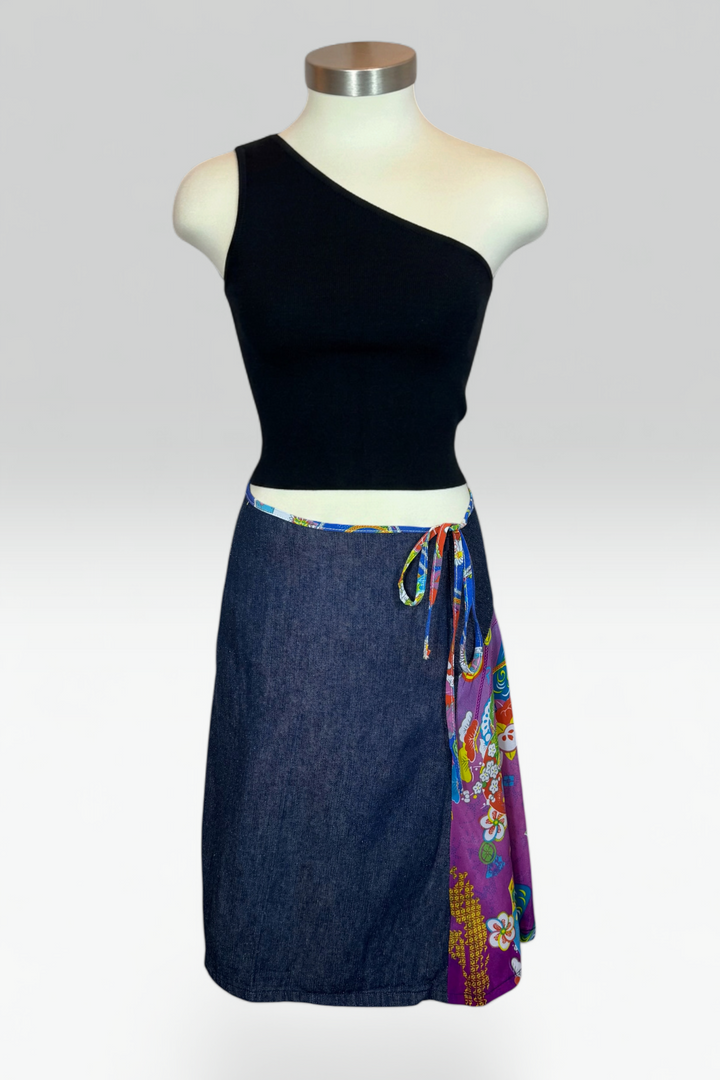 COMING SOON: Evisu Knee-Length Mixed Media Denim Side Zip Skirt