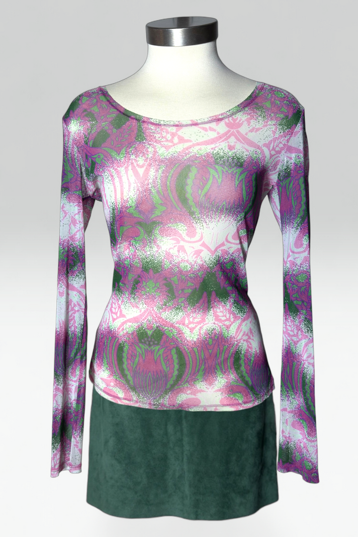 COMING SOON: Issey Miyake Pink Abstract Botanical Print mesh top