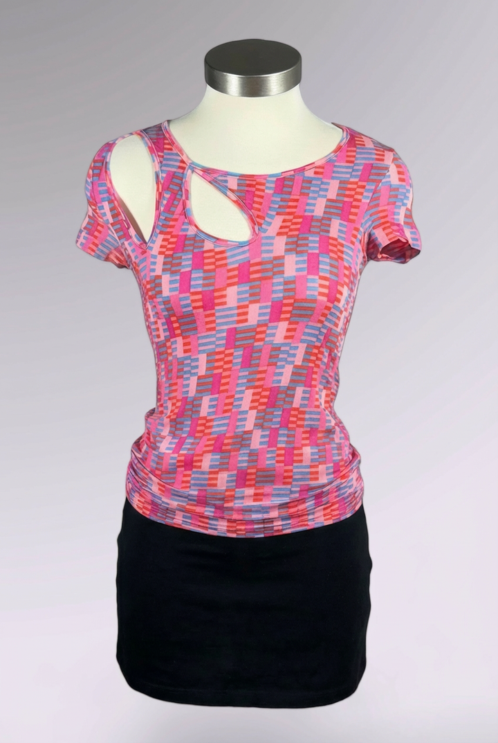Versus Versace Pink Geo Print Cutout Tee | Italian Vintage