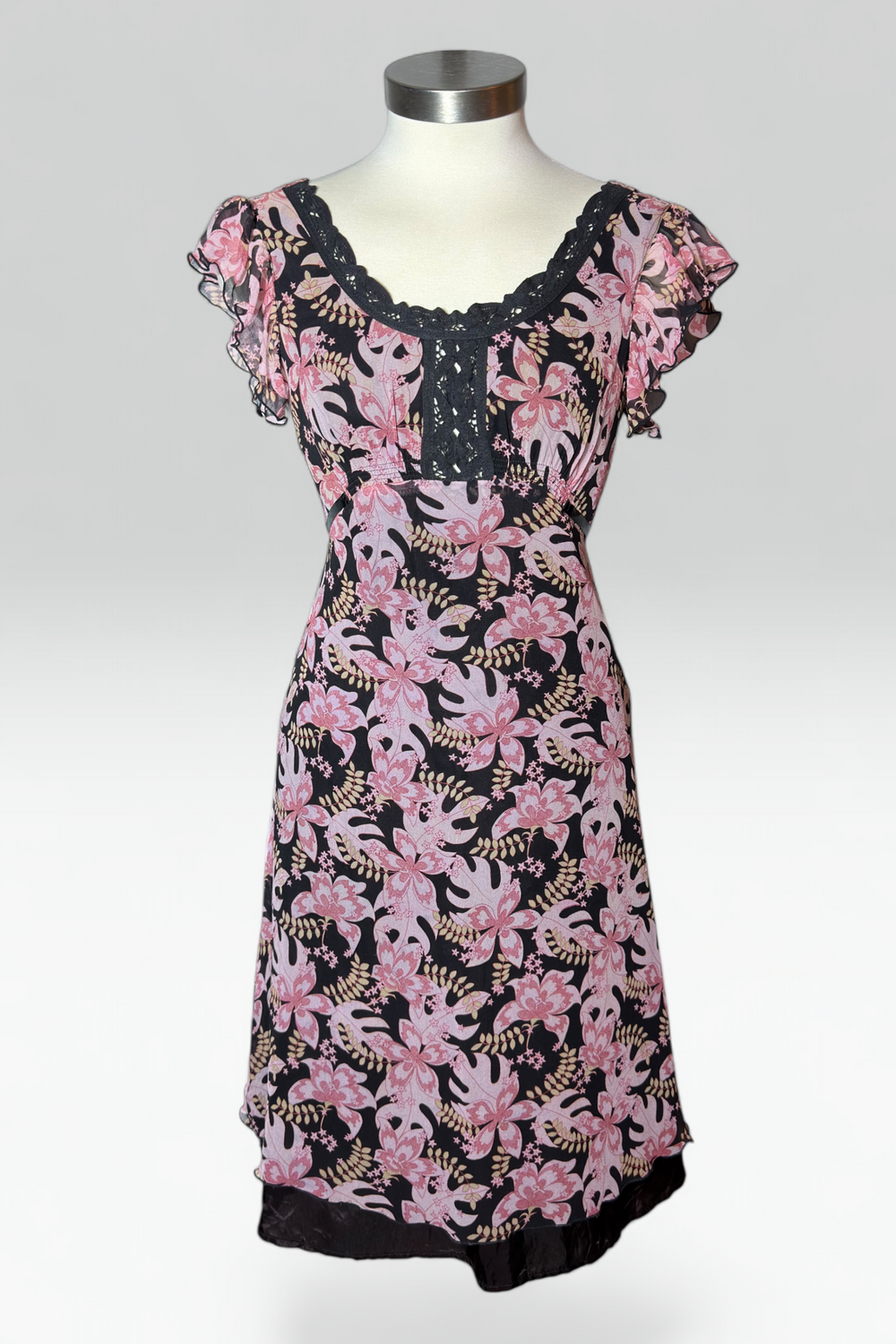 COMING SOON: Anna Sui pink & charcoal Floral silk dress
