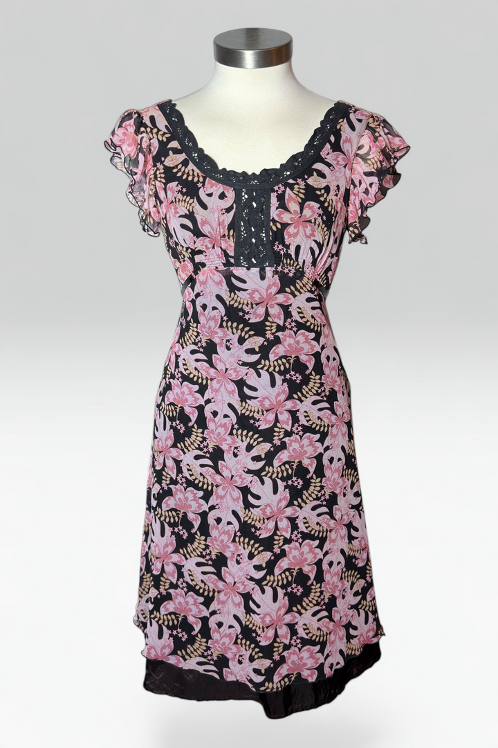 COMING SOON: Anna Sui pink & charcoal Floral silk dress