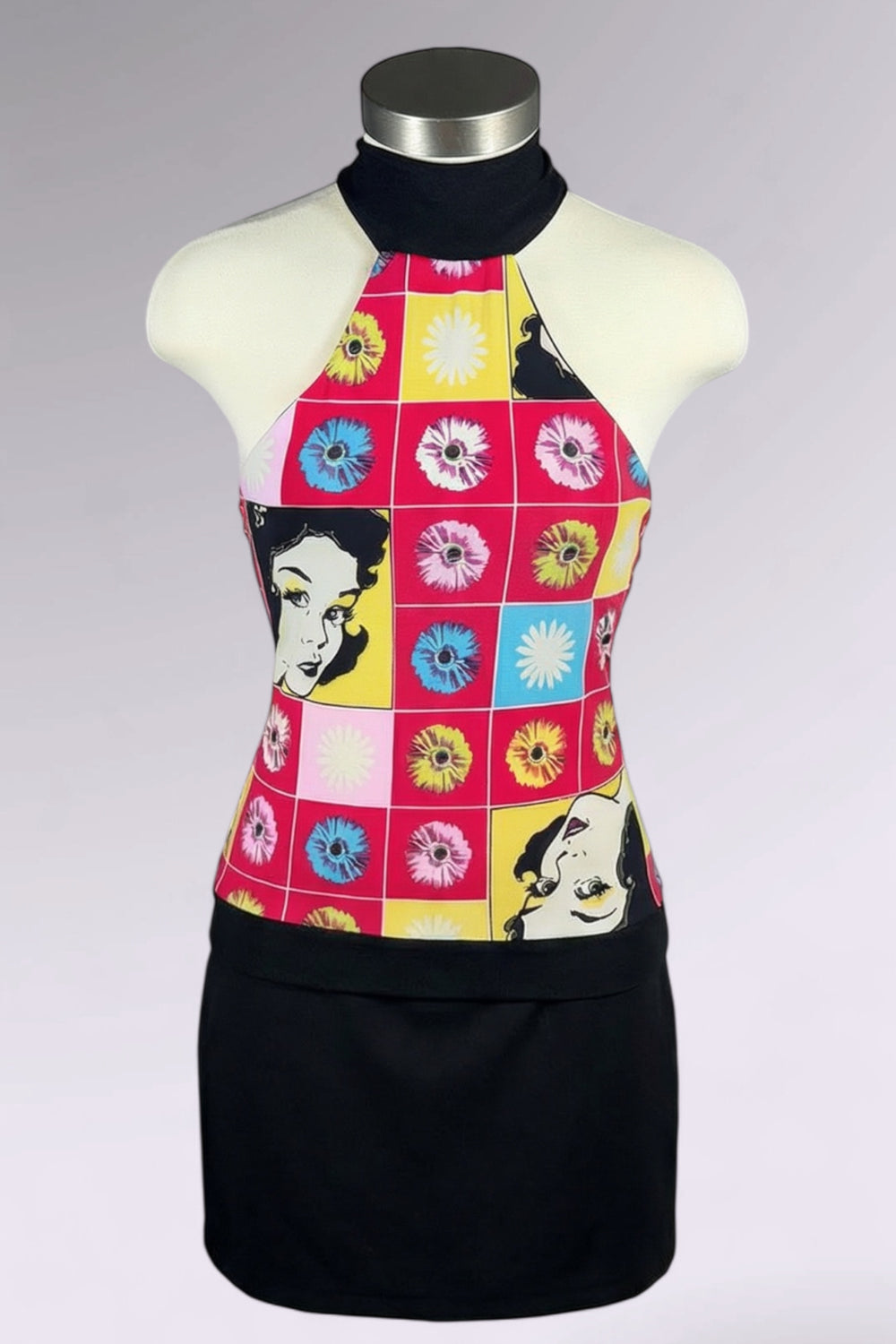 Evita Pop Art Floral Halter Top | Italian Vintage
