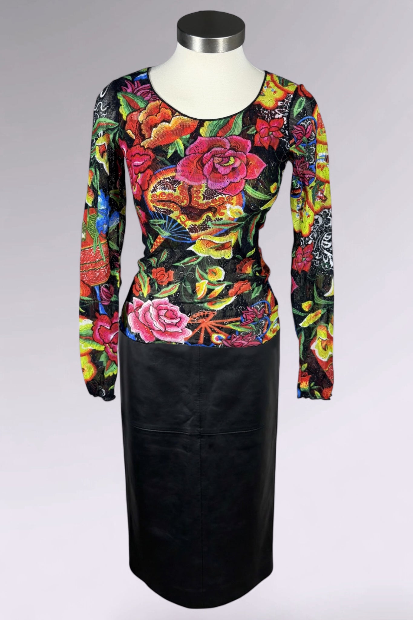 Chacok Floral Mesh Long Sleeve Top | French Vintage