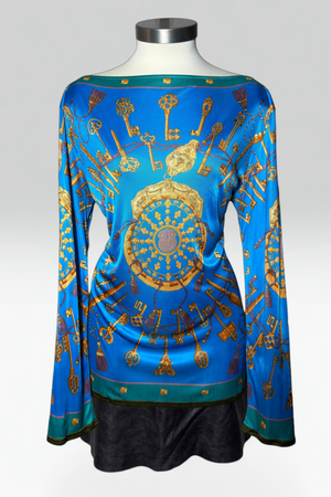 COMING SOON: Hermès blue key print top | French vintage