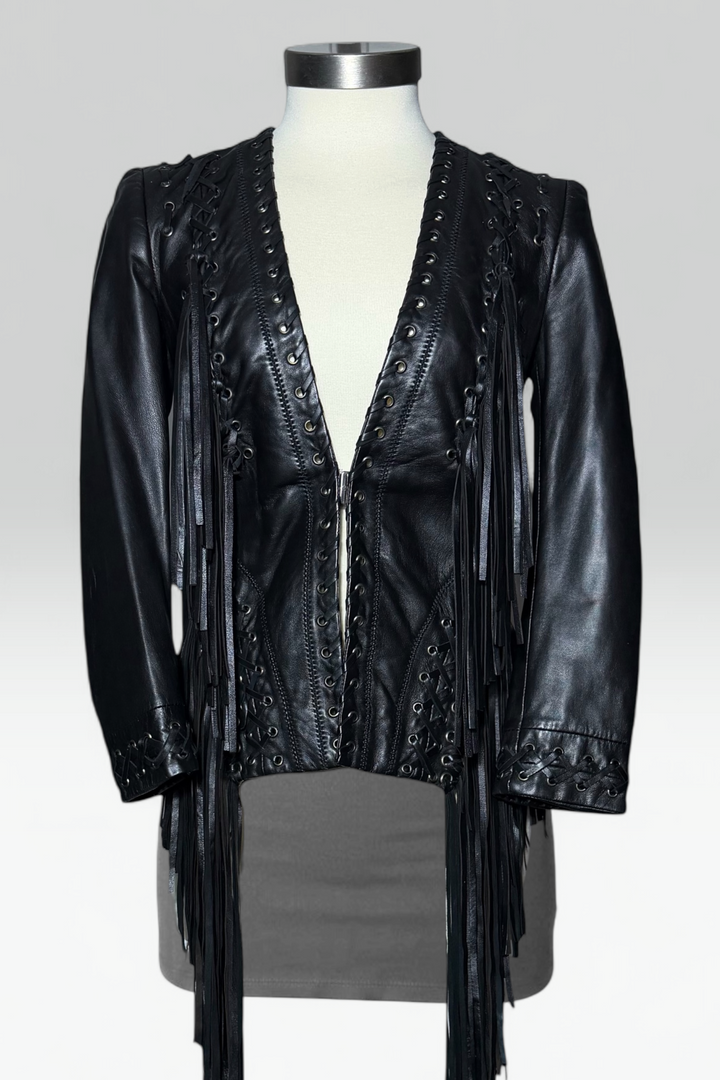 Coming soon: just cavalli Black Leather extra long Fringe Jacket