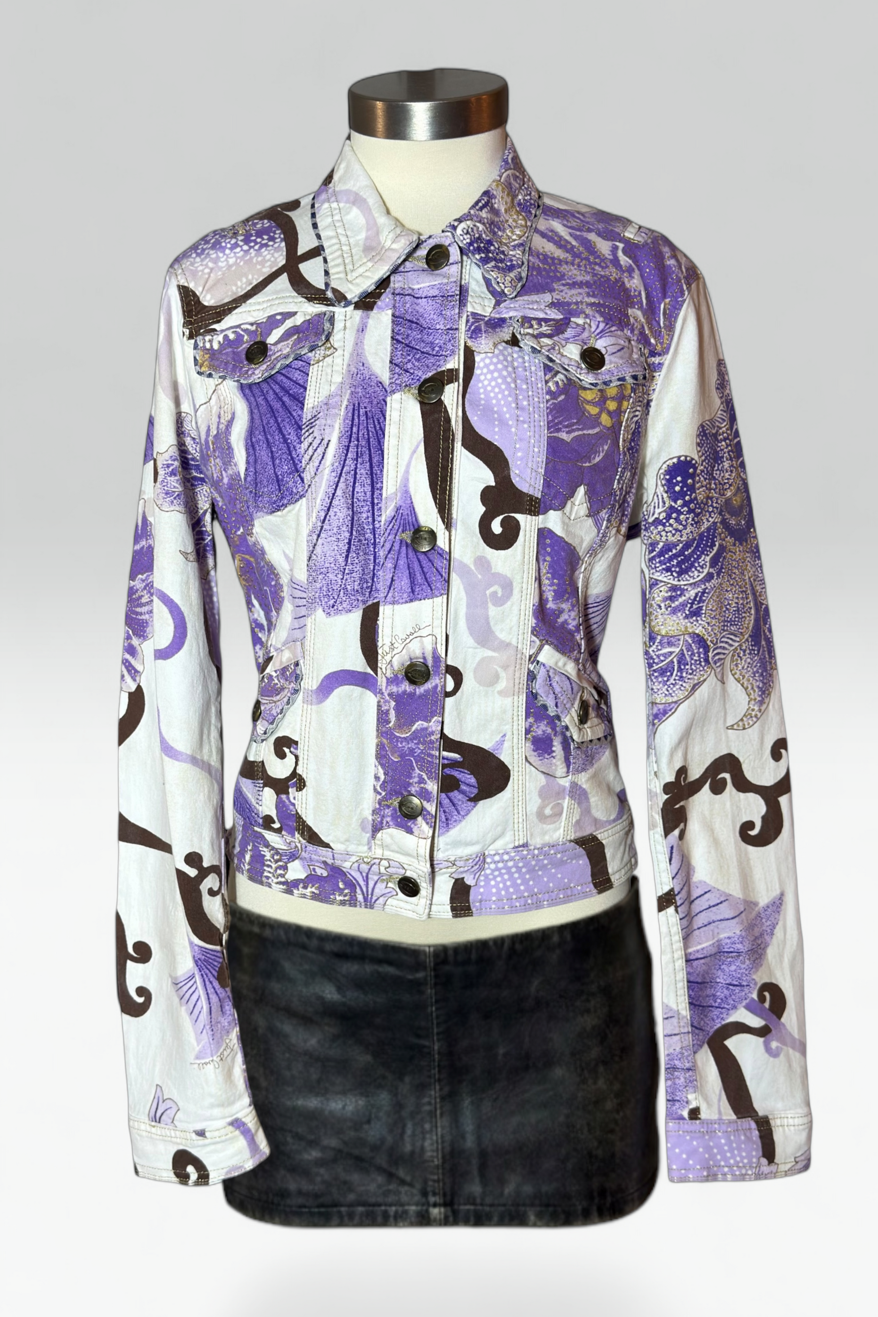 Coming soon: just cavalli abstract purple floral print jacket