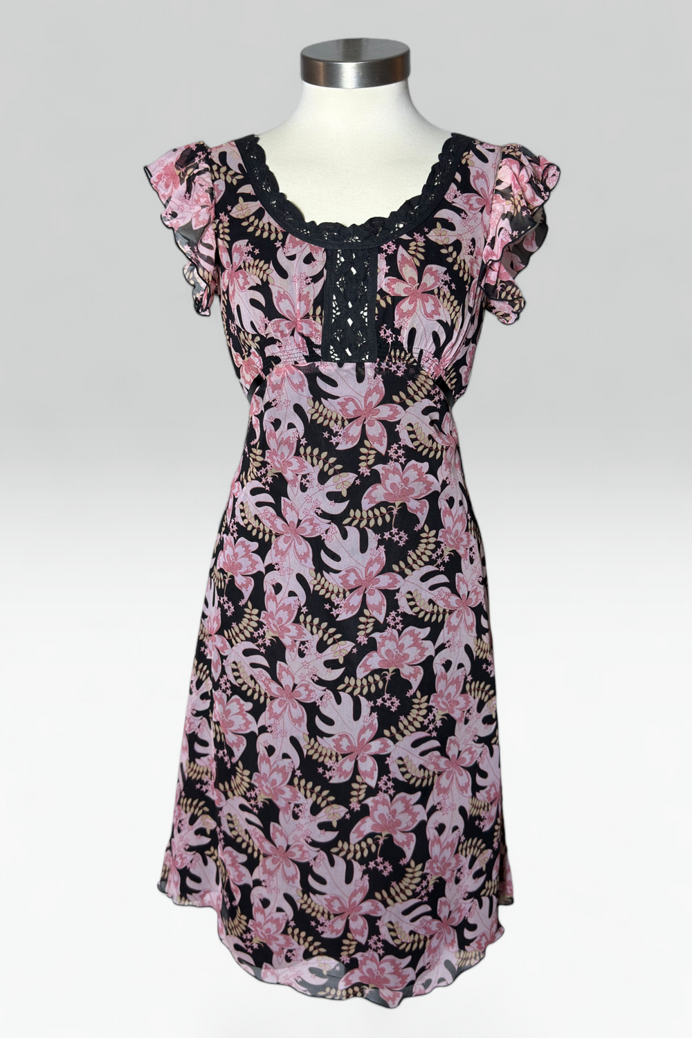 COMING SOON: Anna Sui pink & charcoal Floral silk dress