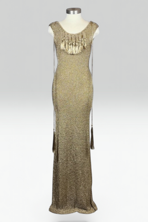 Ralph Lauren Collection Hand Knit Metallic Gold Maxi Dress | American Secondhand