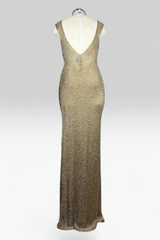 Ralph Lauren Collection Hand Knit Metallic Gold Maxi Dress | American Secondhand
