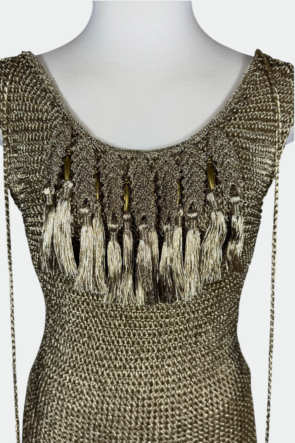 Ralph Lauren Collection Hand Knit Metallic Gold Maxi Dress | American Secondhand