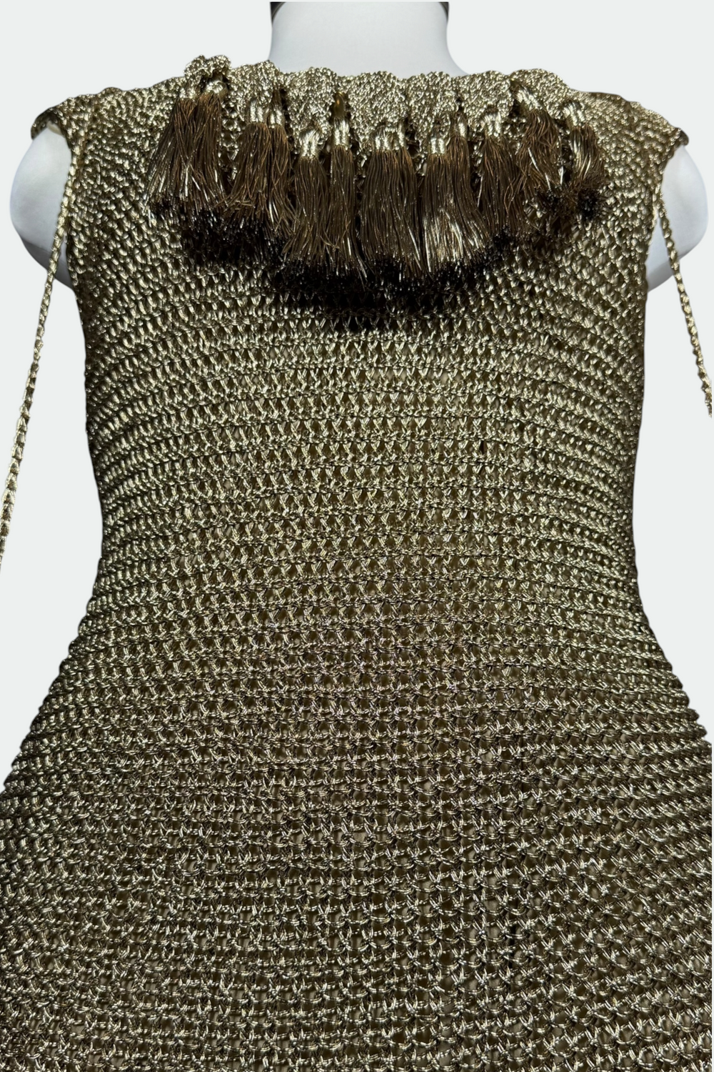Ralph Lauren Collection Hand Knit Metallic Gold Maxi Dress | American Secondhand
