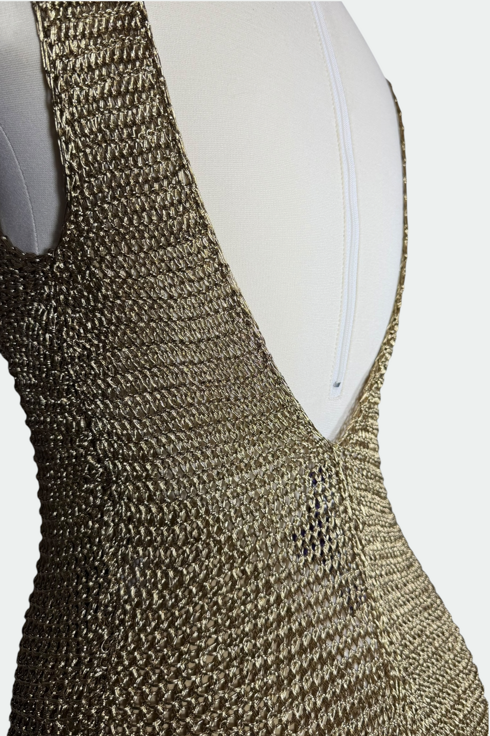 Ralph Lauren Collection Hand Knit Metallic Gold Maxi Dress | American Secondhand