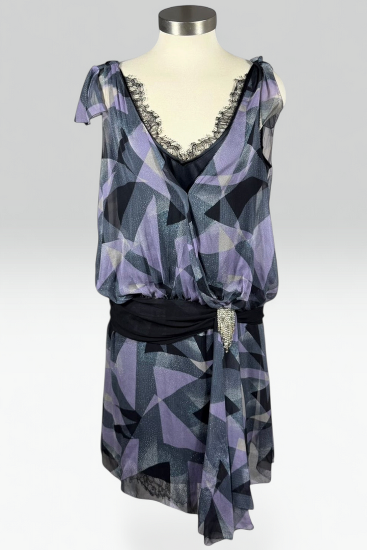 Diane von Furstenberg Silk Geometric Print Dress with Crystal Embellishment | American Secondhand