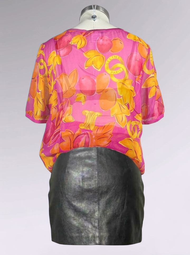 Celine Sheer Silk Fruit Print Oversized Fit Top | Italian Vintage