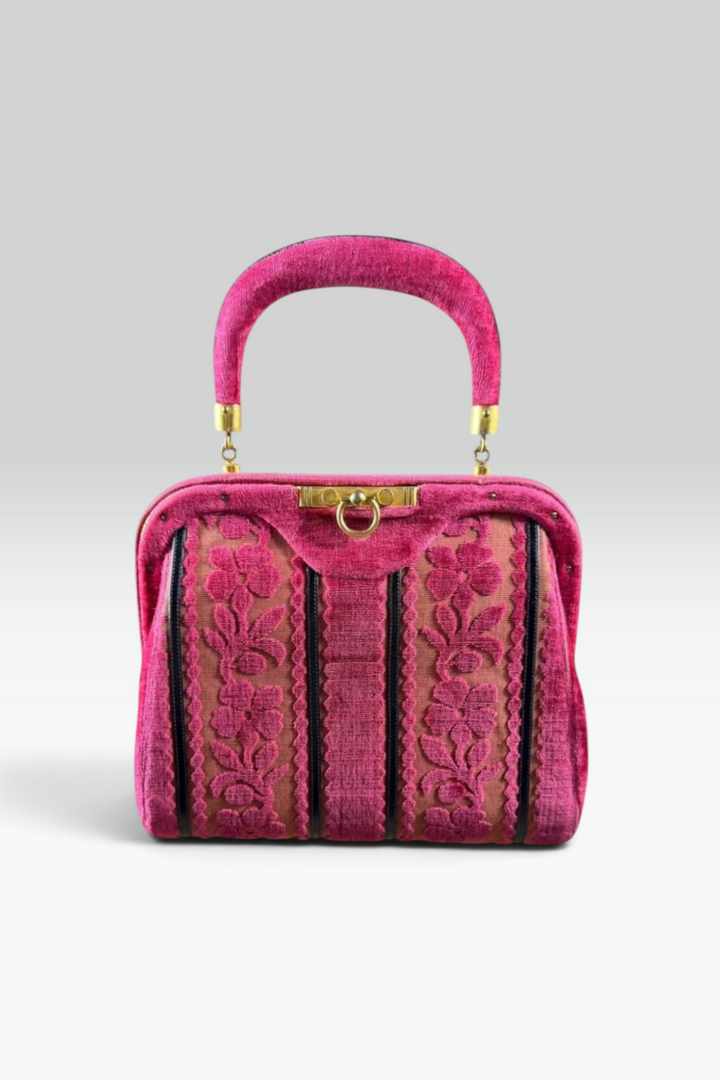 Roberta di Camerino Pink Velvet Floral Frame Bag | Italian Vintage