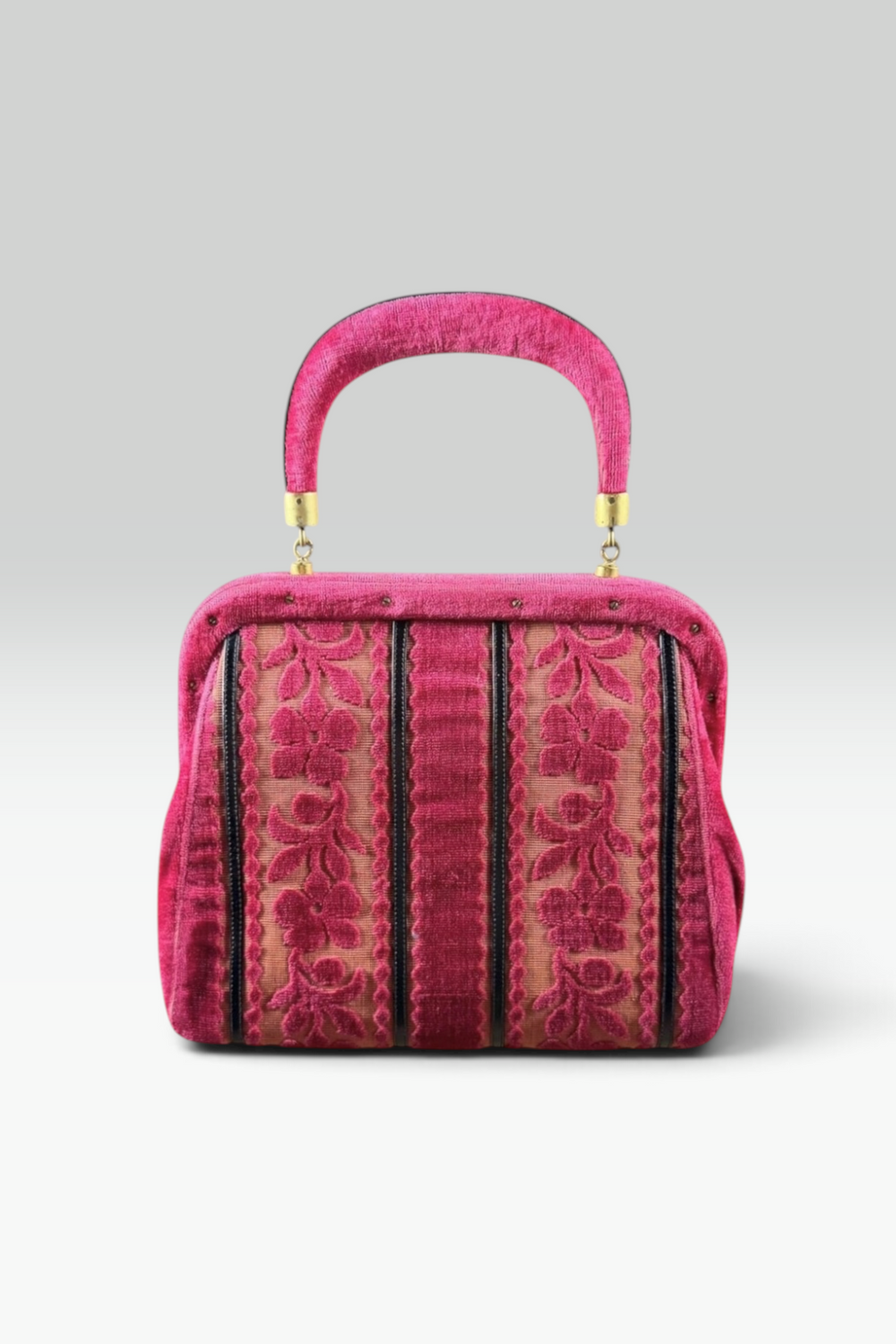 Roberta di Camerino Pink Velvet Floral Frame Bag | Italian Vintage