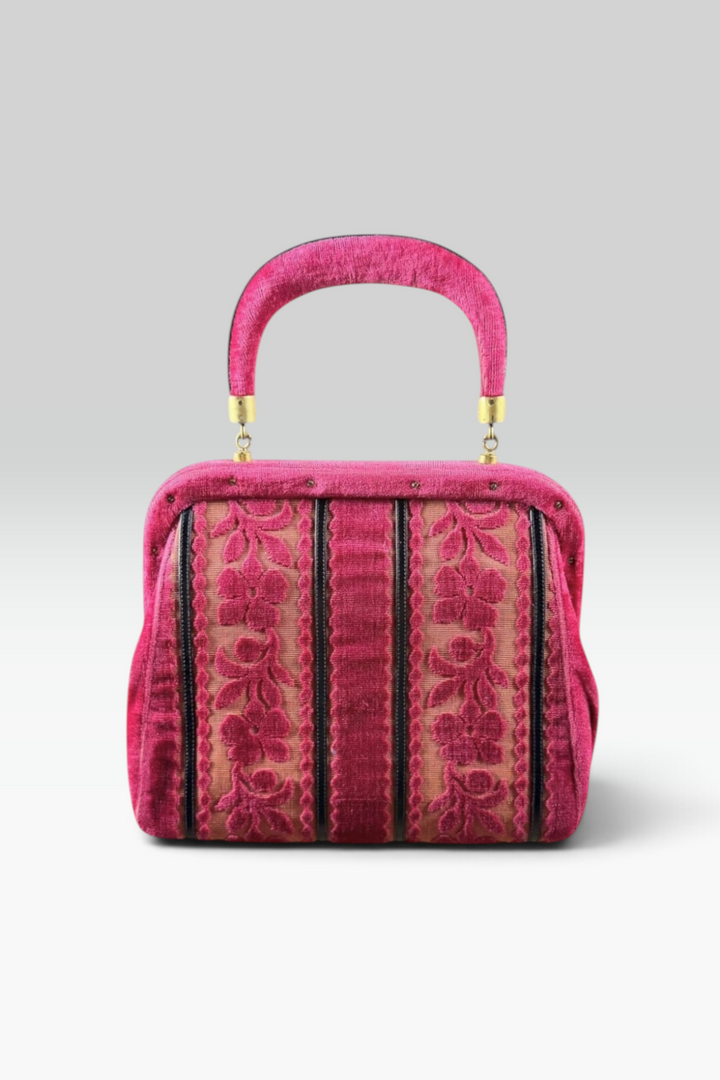 Roberta di Camerino Pink Velvet Floral Frame Bag | Italian Vintage